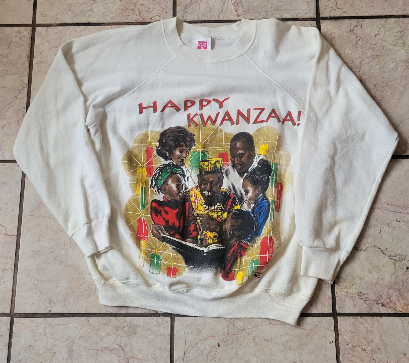 Vintage 90s Kwanzaa Black History Art Sweatshirt Women's Large Umoja Decotex
