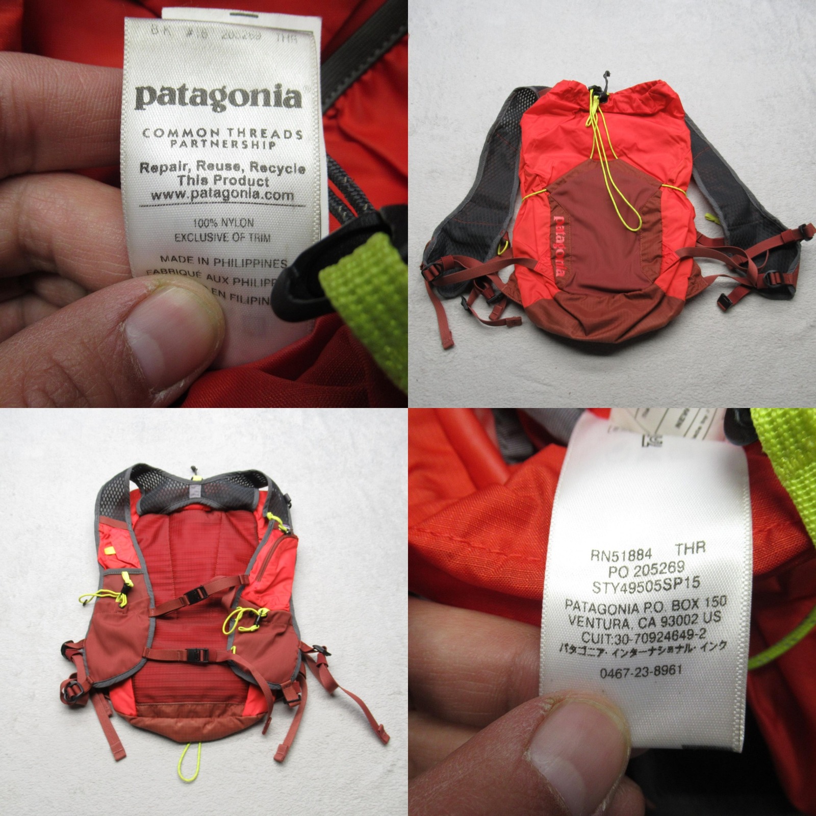 Patagonia Running Vest Pack Unisex Maroon Ultralight Fore Runner Vest 10L