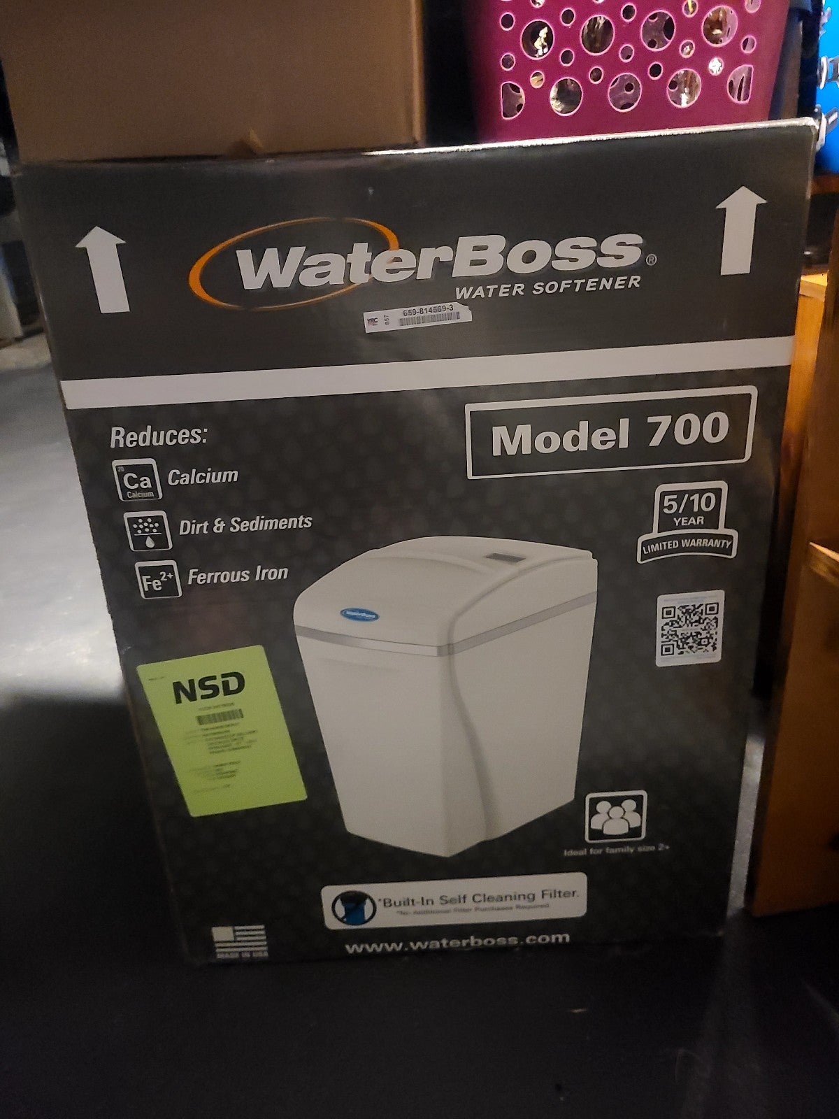 New Waterboss water softener in sealed box