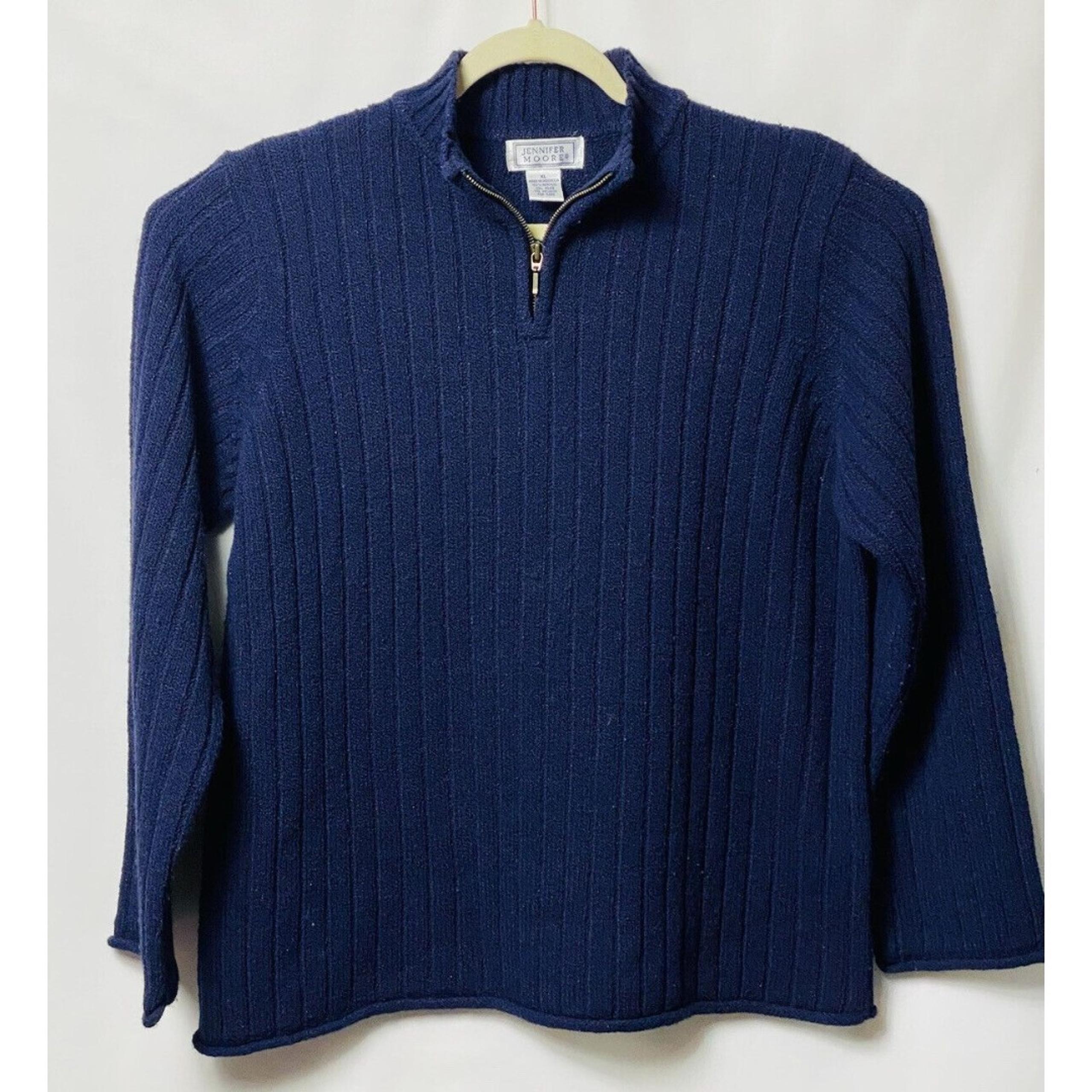 Jennifer Moore Cable Knit Womens Size XL 1/4 Zip Sweater Navy Blue 100% Acrylic
