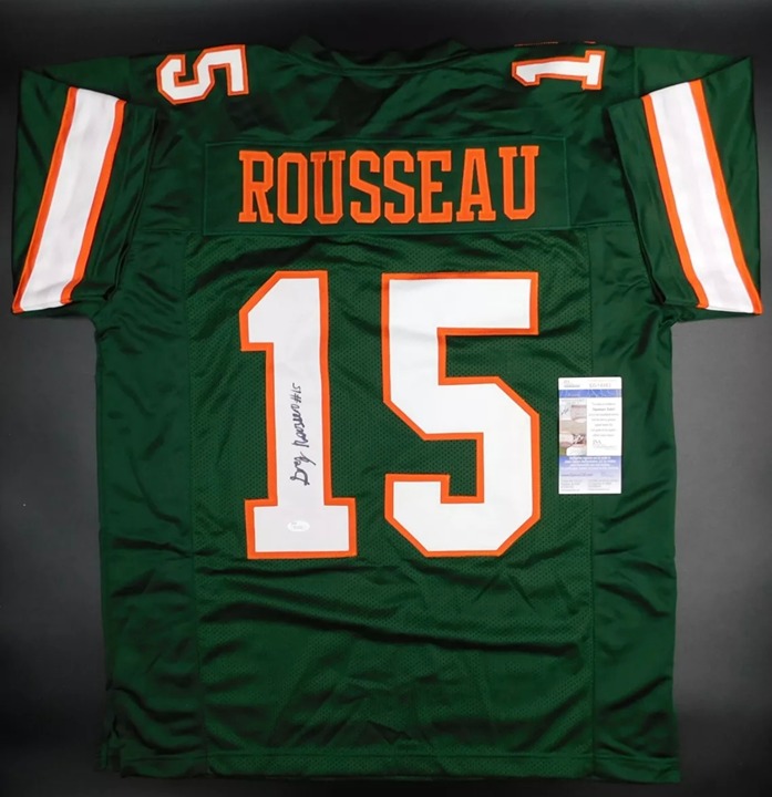 Gregory Greg Rousseau Signed Miami Hurricanes Football Jersey Bills JSA COA G