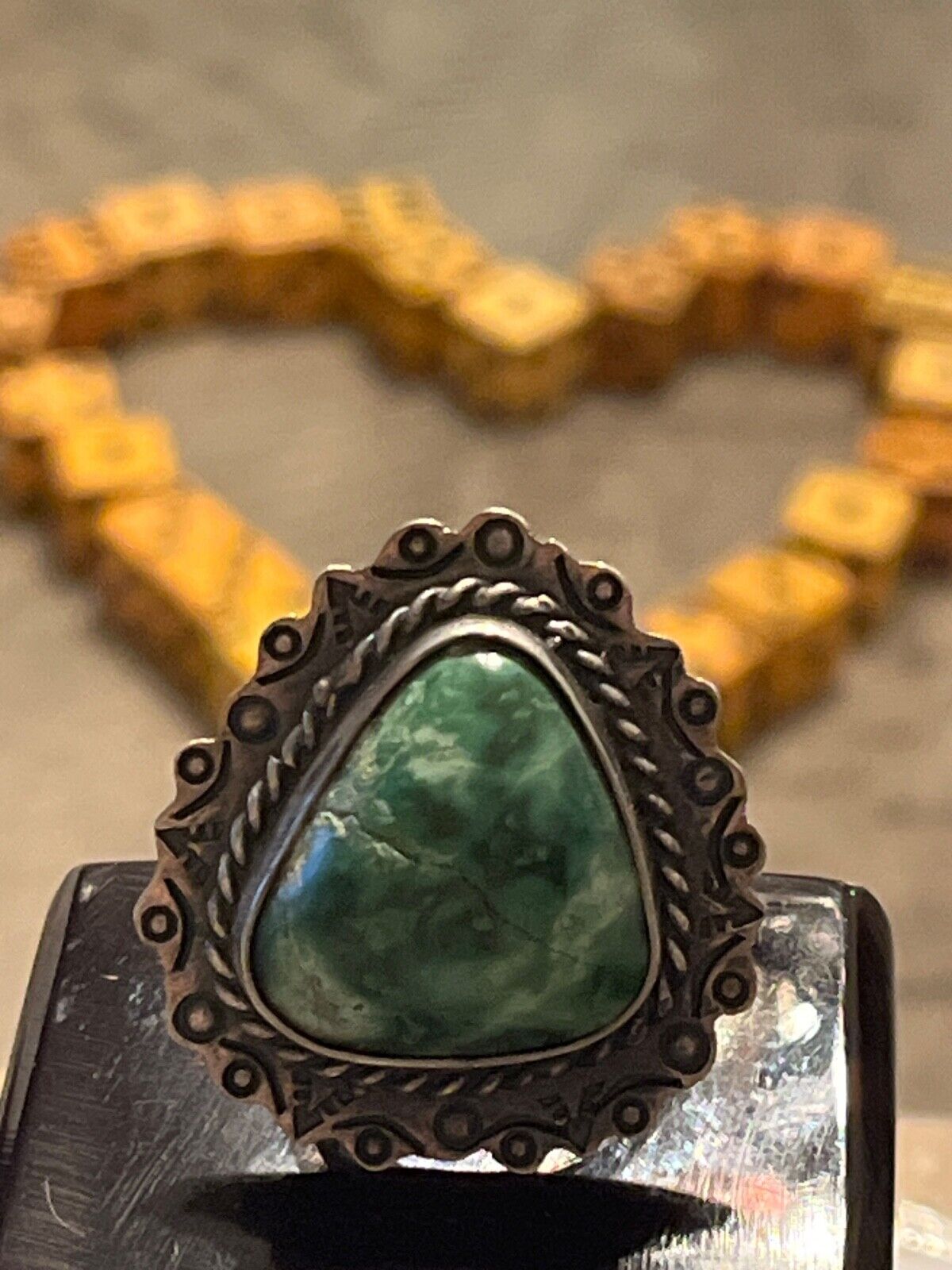 Old pawn file stamped sterling silver variscite ? s10 ring 022125aBHZE