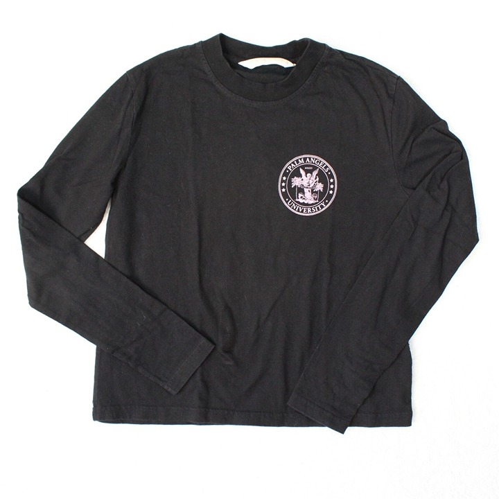Palm Angels College Fitted University T-Shirt Women Size Large Black Long Sleeve
