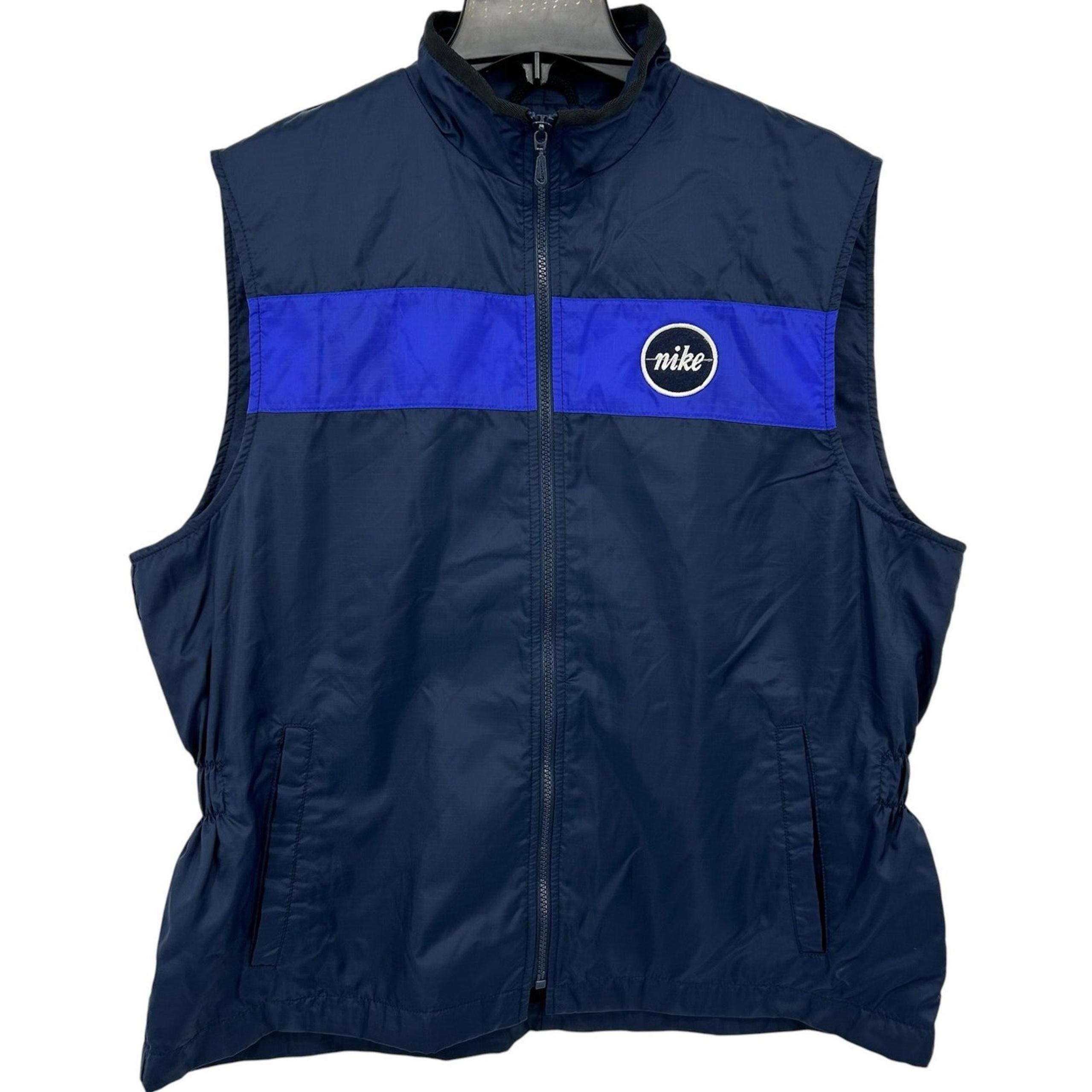 Vintage 90s men's navy blue embroidered Nike nylon zip up windbreaker vest