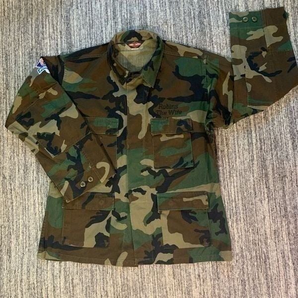 Tru Spec Size Adult Large Combat Camo Jacket Woodland Army Button Front Green