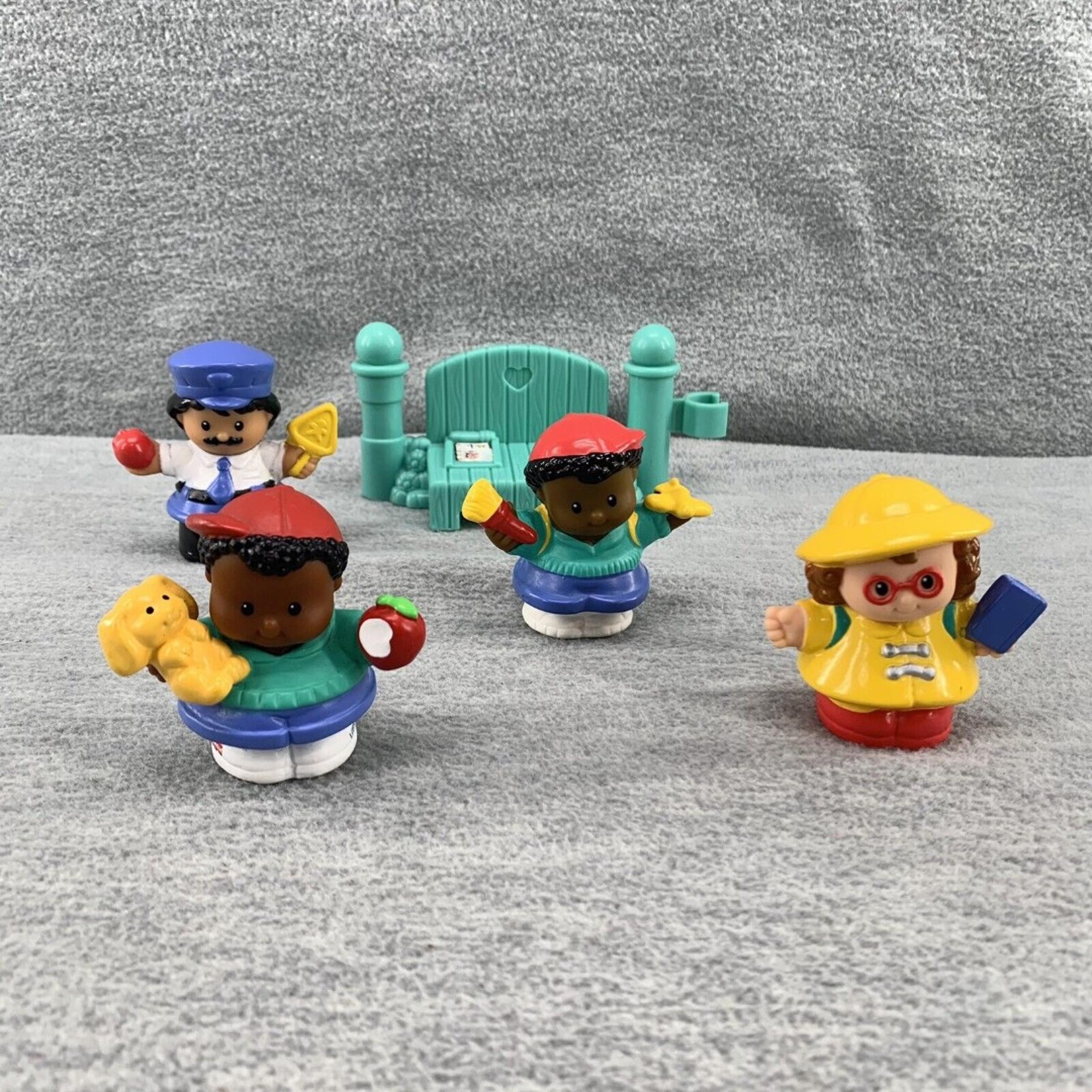 Fisher Price School Kids & Crossing Guard Little People lot of 4 w Bench