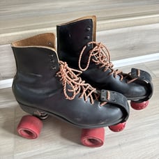 Vintage Jogger Riedell 120 Black Leather Roller Skates US Size 9 VTG
