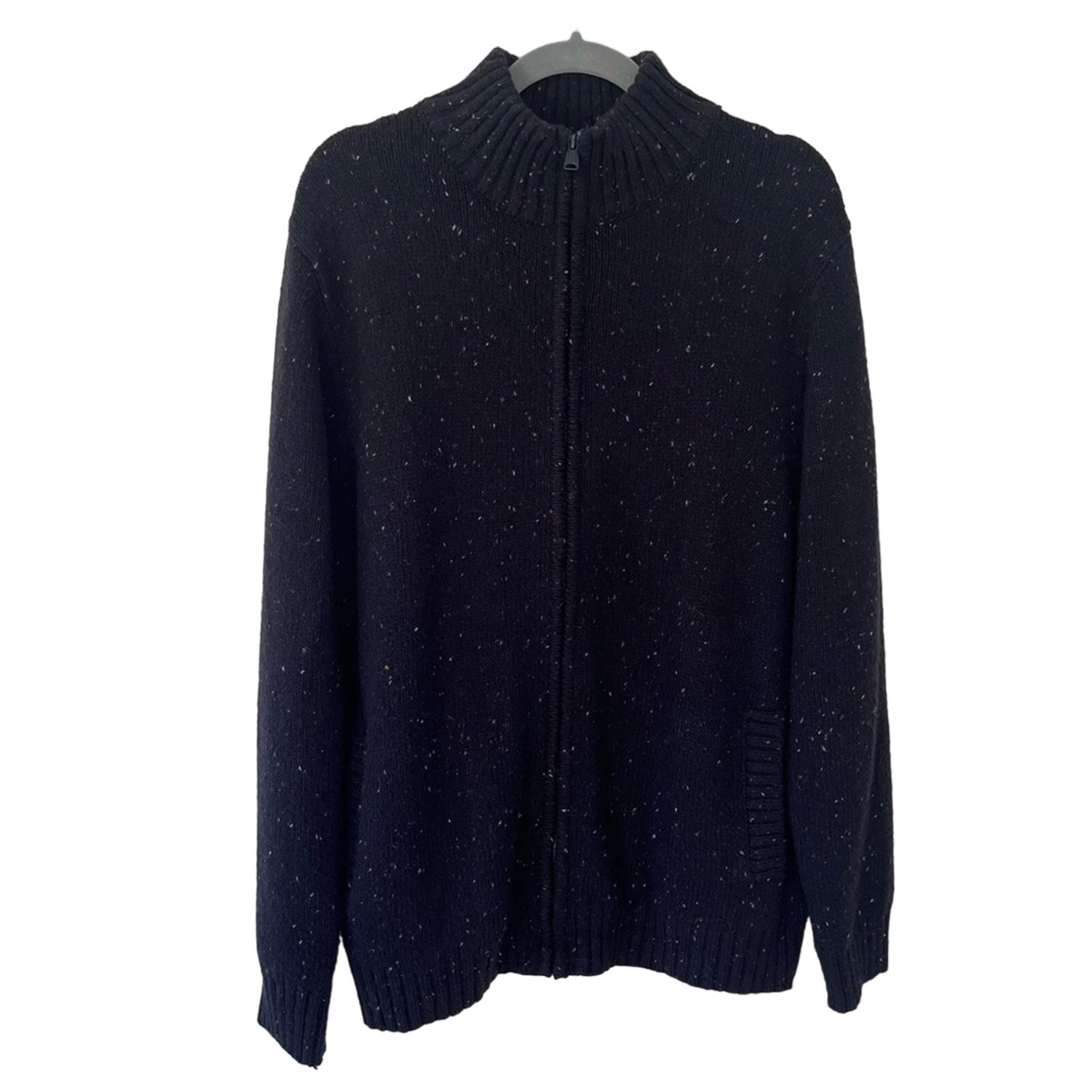 Lucky Brand Men’s Donegal Full Zip Mock Neck Cotton Wool Sweater Black XL