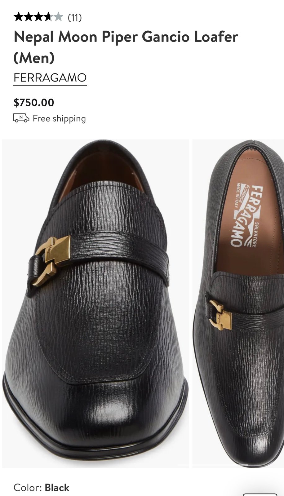 Salvatore Ferragamo Men's Black Nepal Moon Piper Gancio Leather Loafer 10.5 E