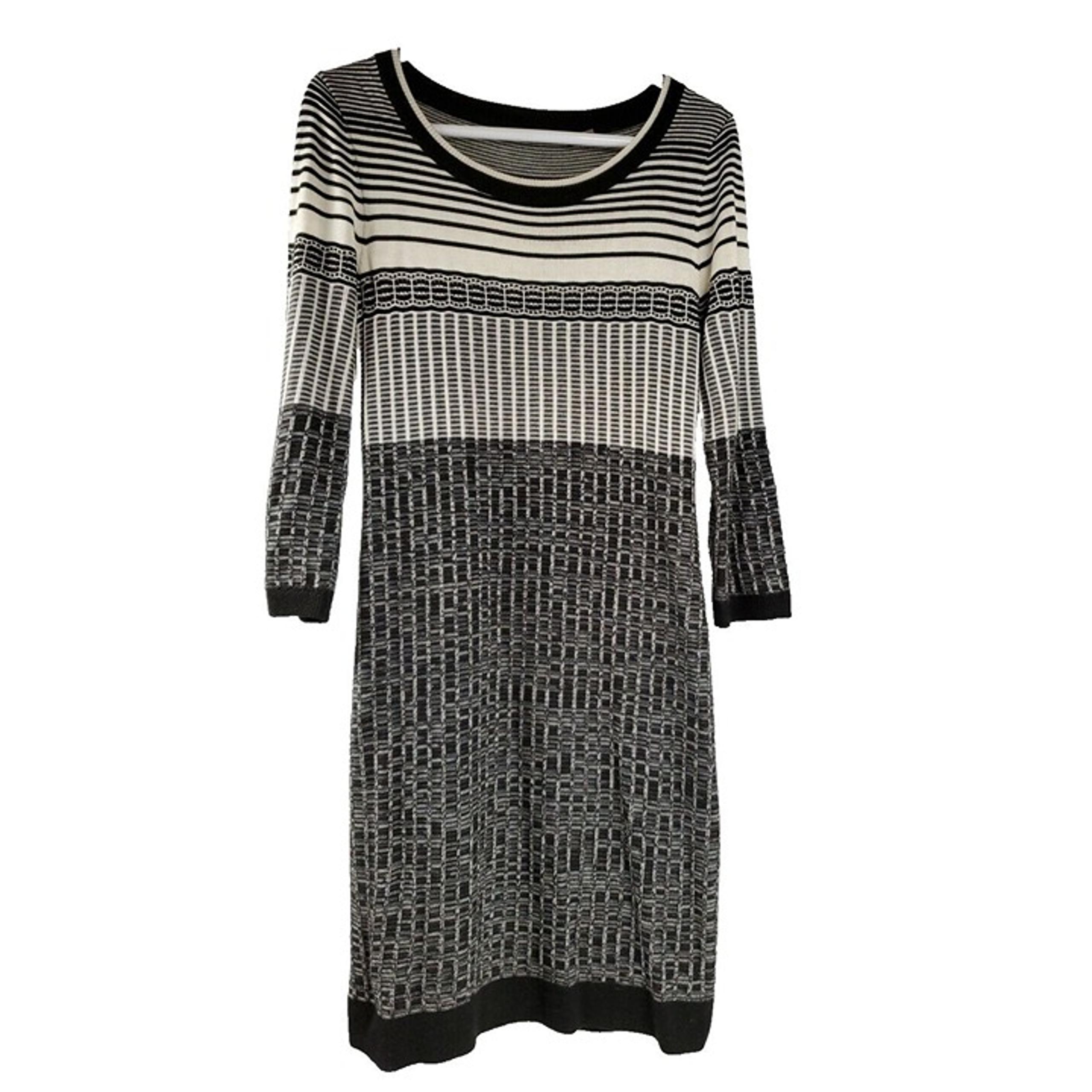 Ivanka Trump Womens Knit Sweater Dress Straight Bodycon Black Striped Size M