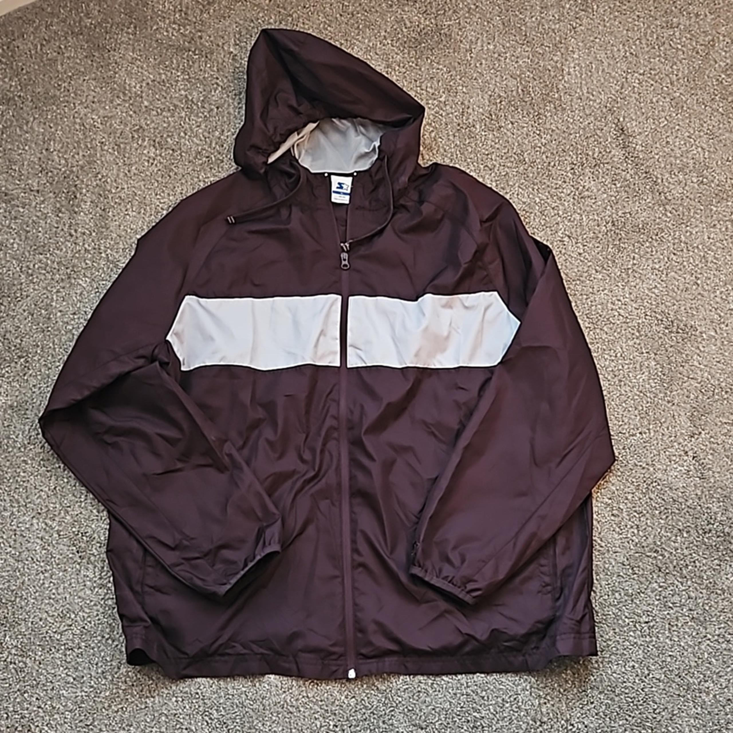STARTER hooded full zip windbreaker Men's size XL, maroon and gray