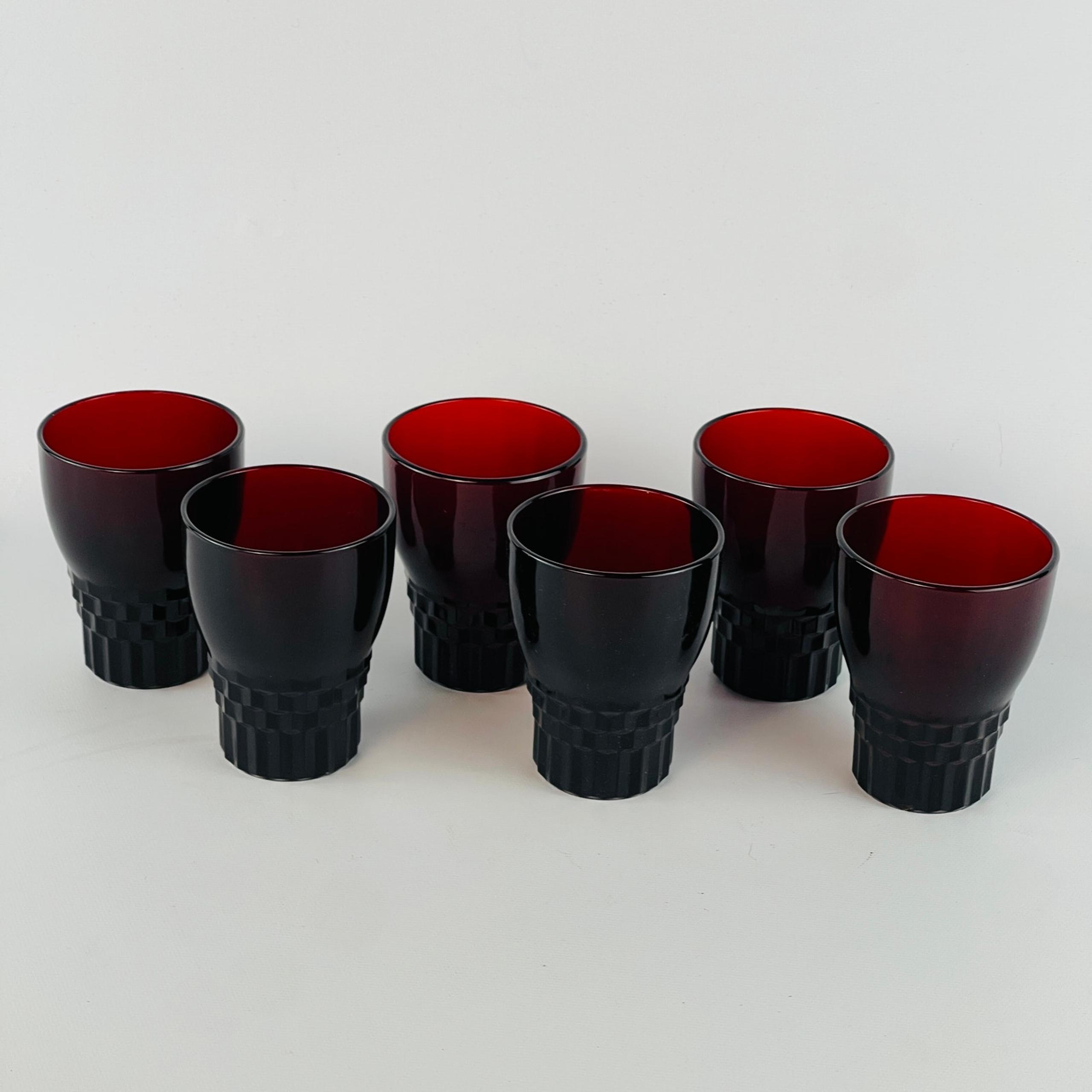 6 Vintage Anchor Hocking 4 oz. Royal Ruby Red Windsor Juice Tumbler Glasses