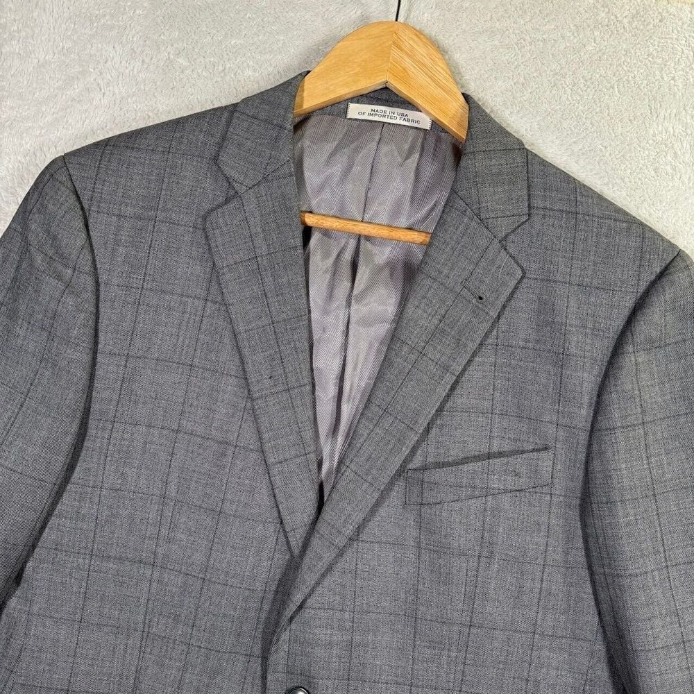 Joseph Abboud X Tollegno 1900 Mens 40R Windowpane Plaid Slim Grey Plaid 2-Button