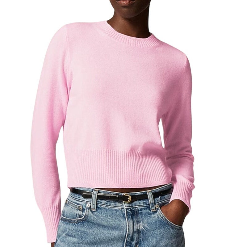 J.Crew S Womens Cashmere Cropped Fit Crewneck Sweater Icy Pink
