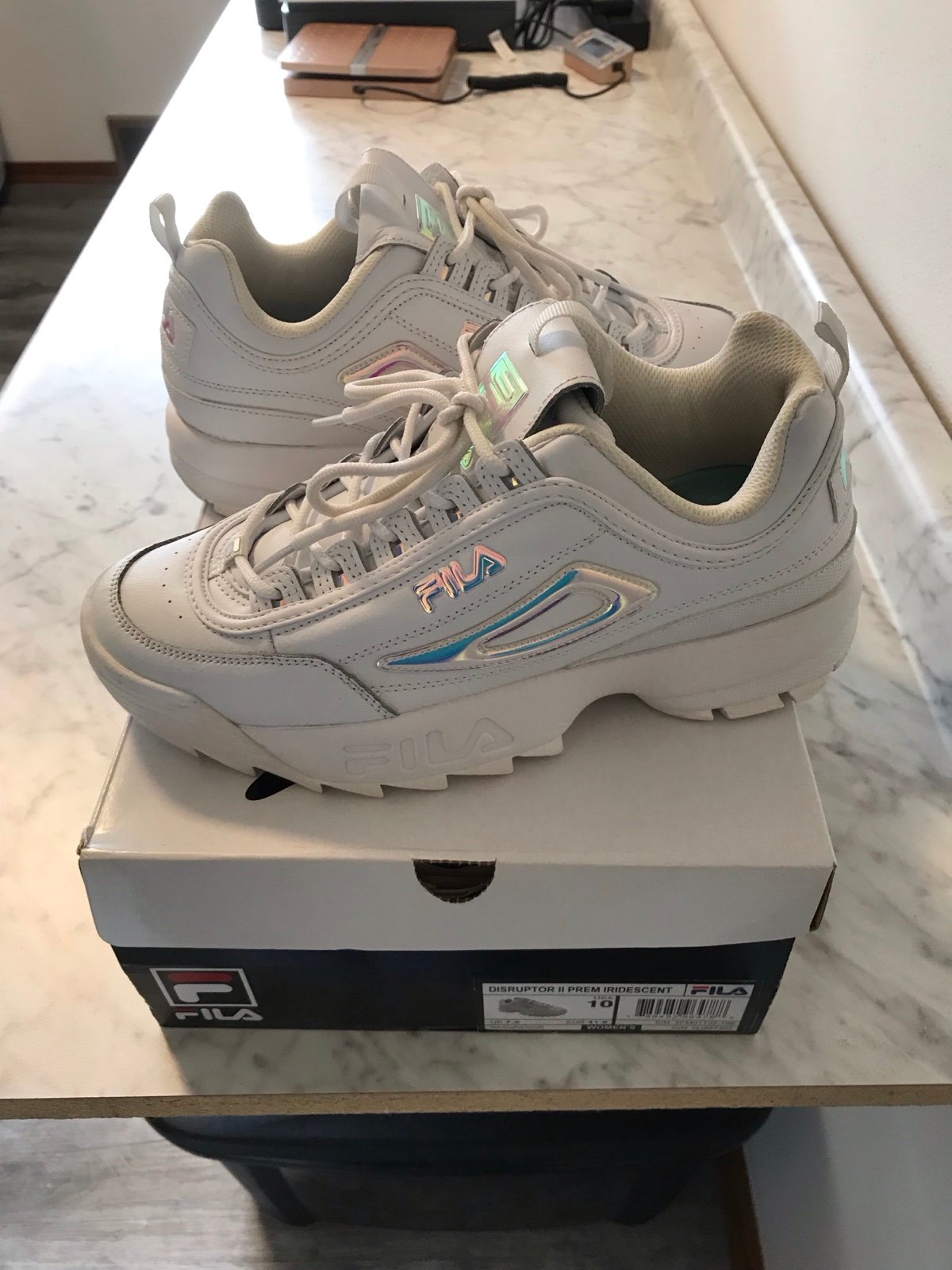 Fila Disruptor II Prem Iridescent Logo Athletic Shoes with Original Box