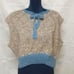 Sleeveless Knit Vest with Ribbon, Beige and Light Blue, Natural Handmade