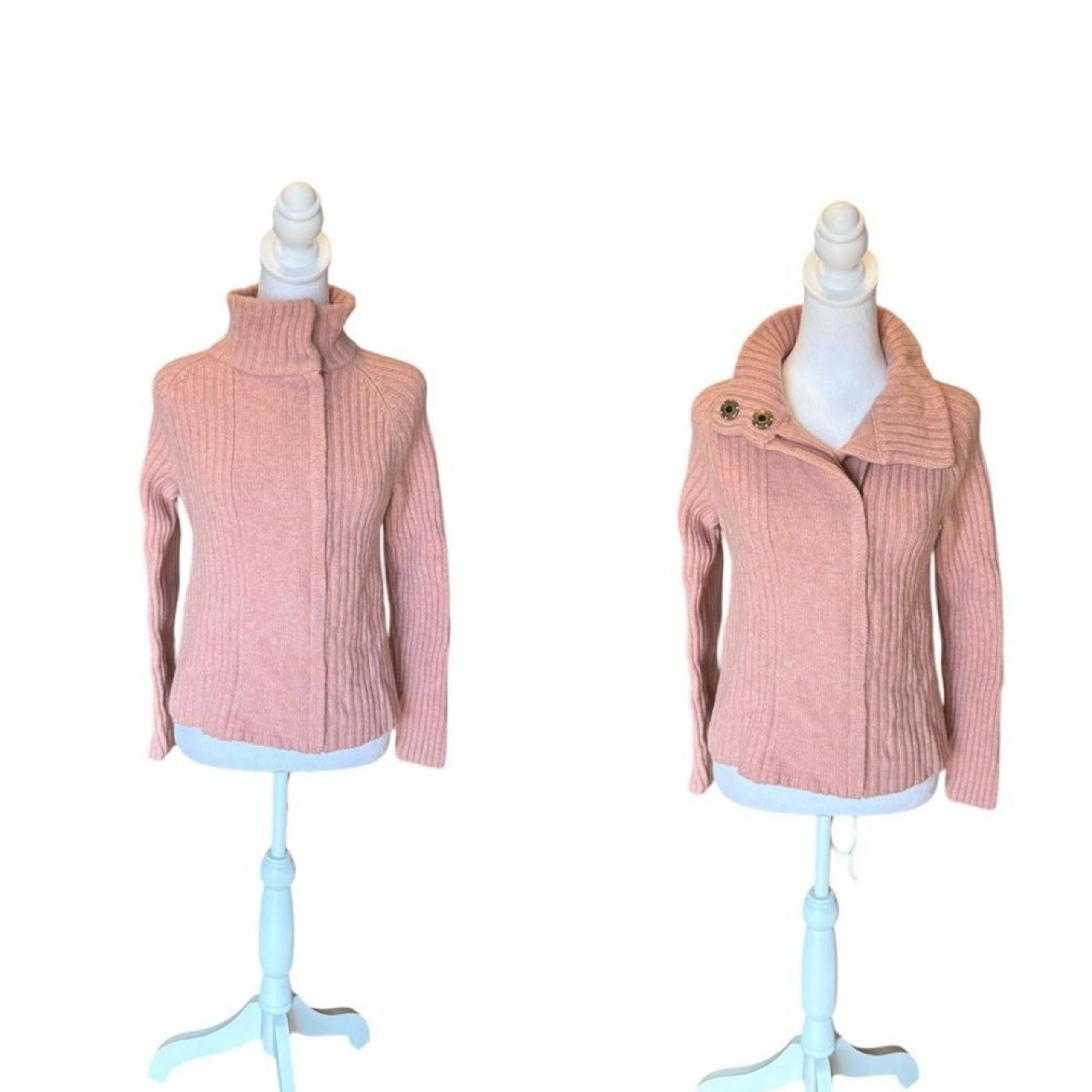 Ralph Lauren Zip Up Turtleneck Cardigan Sweater Lambswool Womens Medium Pink