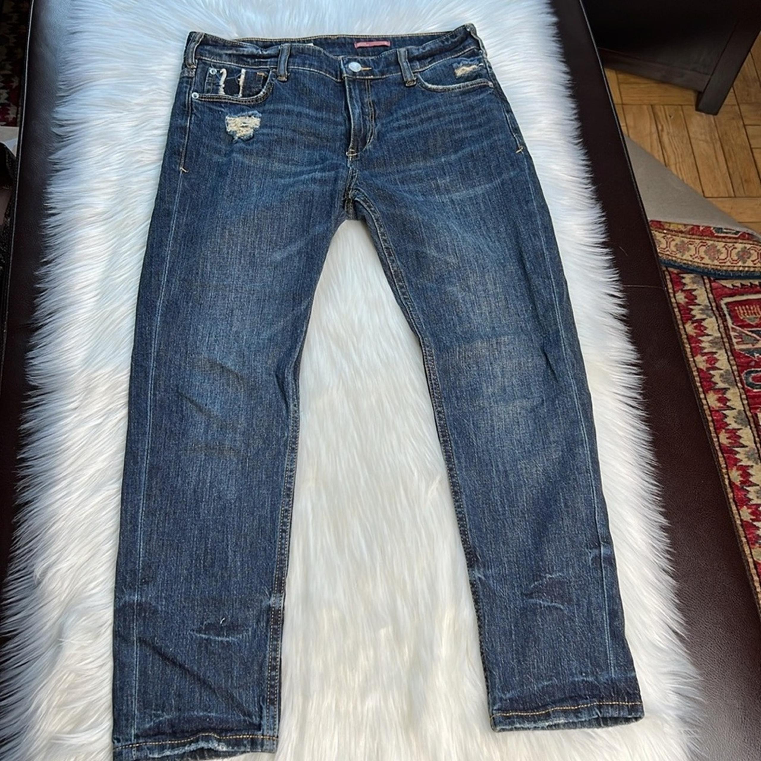 Pilcro The Heritage Boyfriend Dark Wash Distressed Jeans - Anthropologie