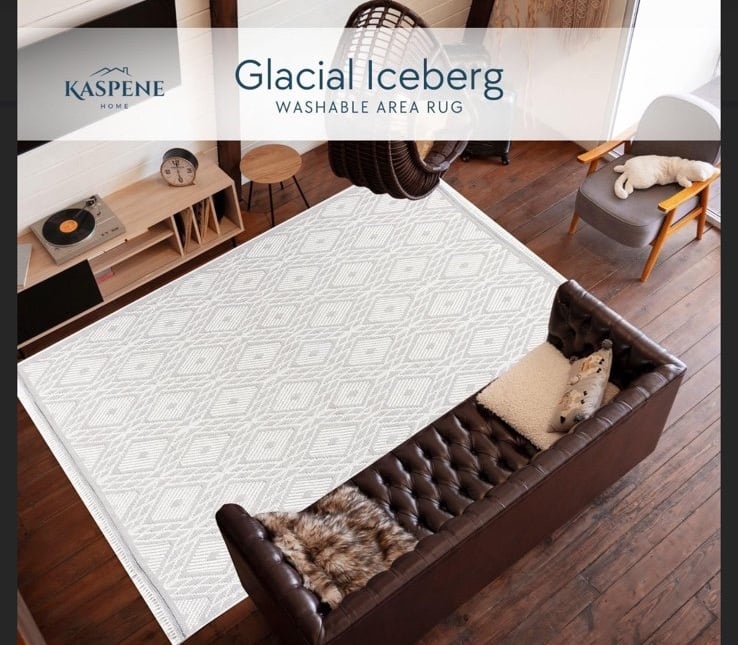 Kaspene Home Glacial Iceberg Washable Area Rug NEW - 5’ x 8’