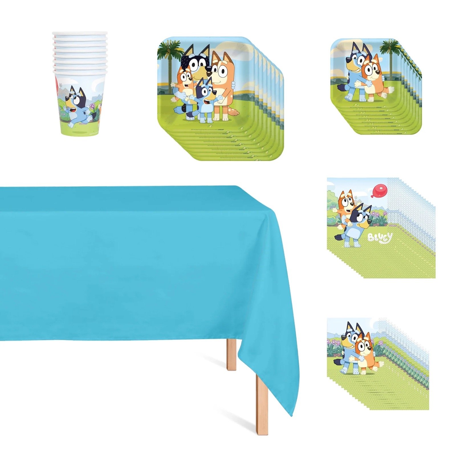 Bluey Basic Tableware Birthday Party Supplies Kit, Square Plates