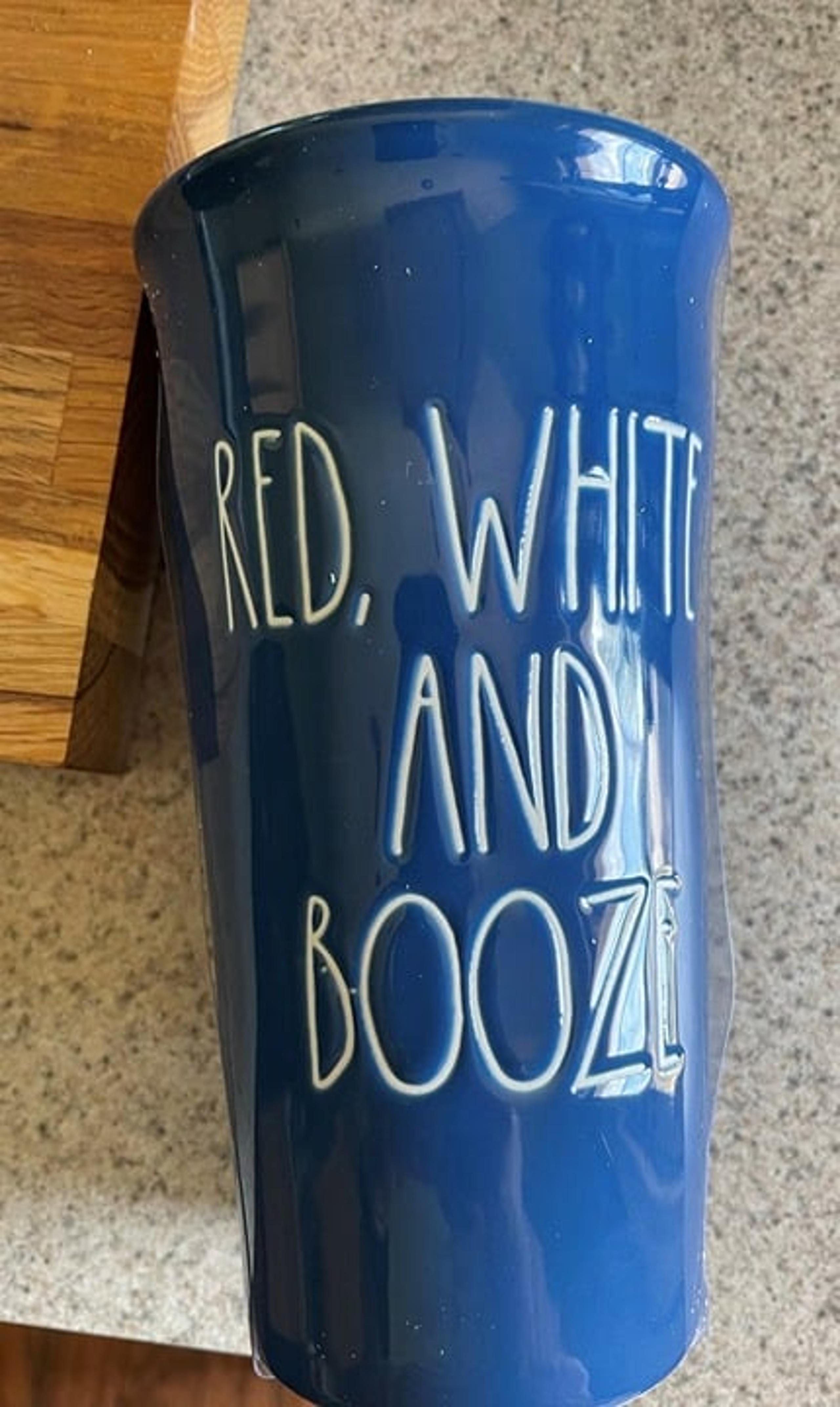 NEW Rae Dunn Travel Mug, Red, White & Booze