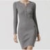 ASTR Ribbed Long Sleeve Bodycon Dress Button Crew Heather Gray Size Large