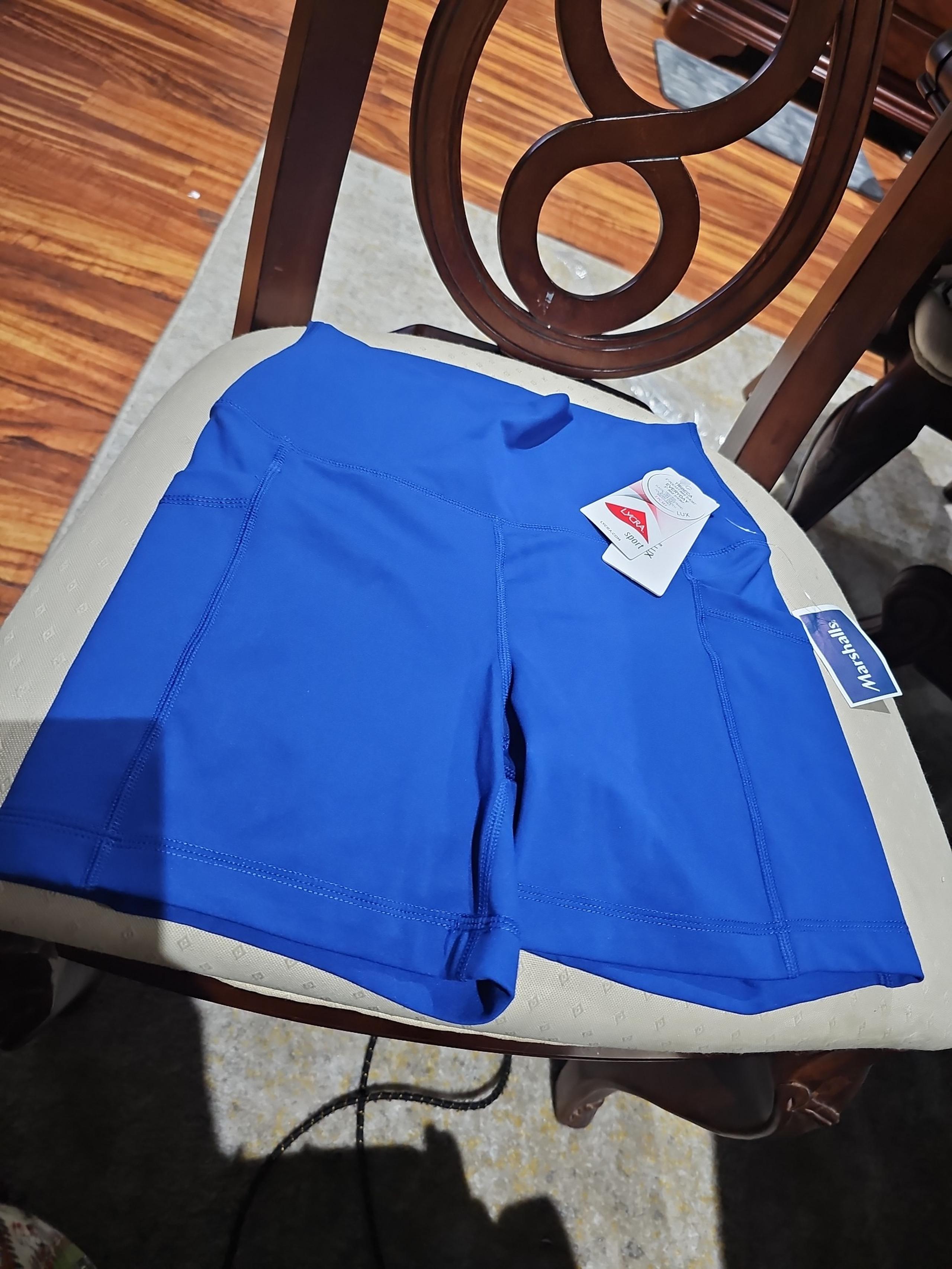 Yogalicious Lux Lycra Moves You 5" Pocket Bike Shorts blue nwt