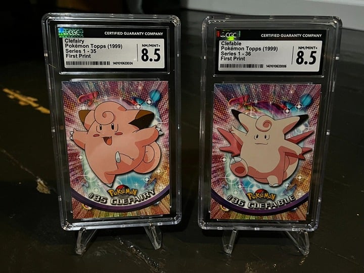 Two Card Lot 1999 Clefairy / Clefable Pokemon Topps Series 1 First Print CGC 8.5