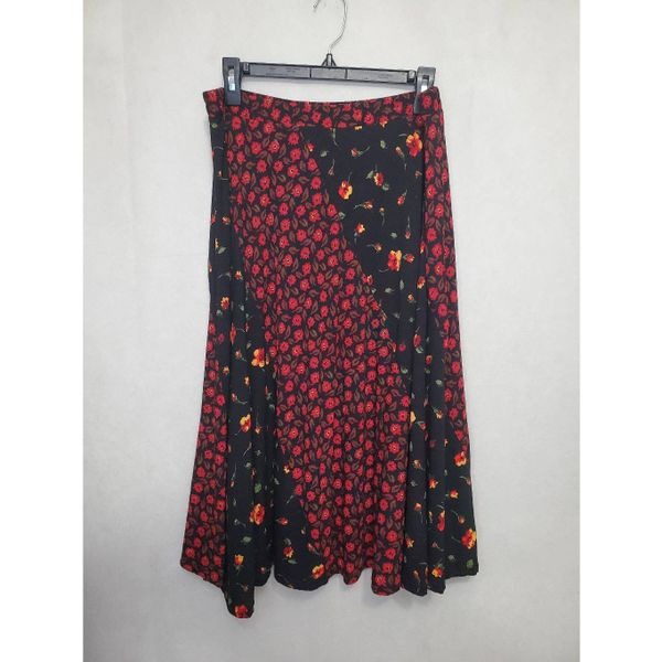 Vintage Maven Made in USA Dark Floral Romantic Knee Length Flowy Midi Skirt