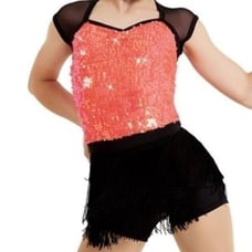 Weissman dance costume coral Orange sequin fringe flapper Replay 12269- SC 6