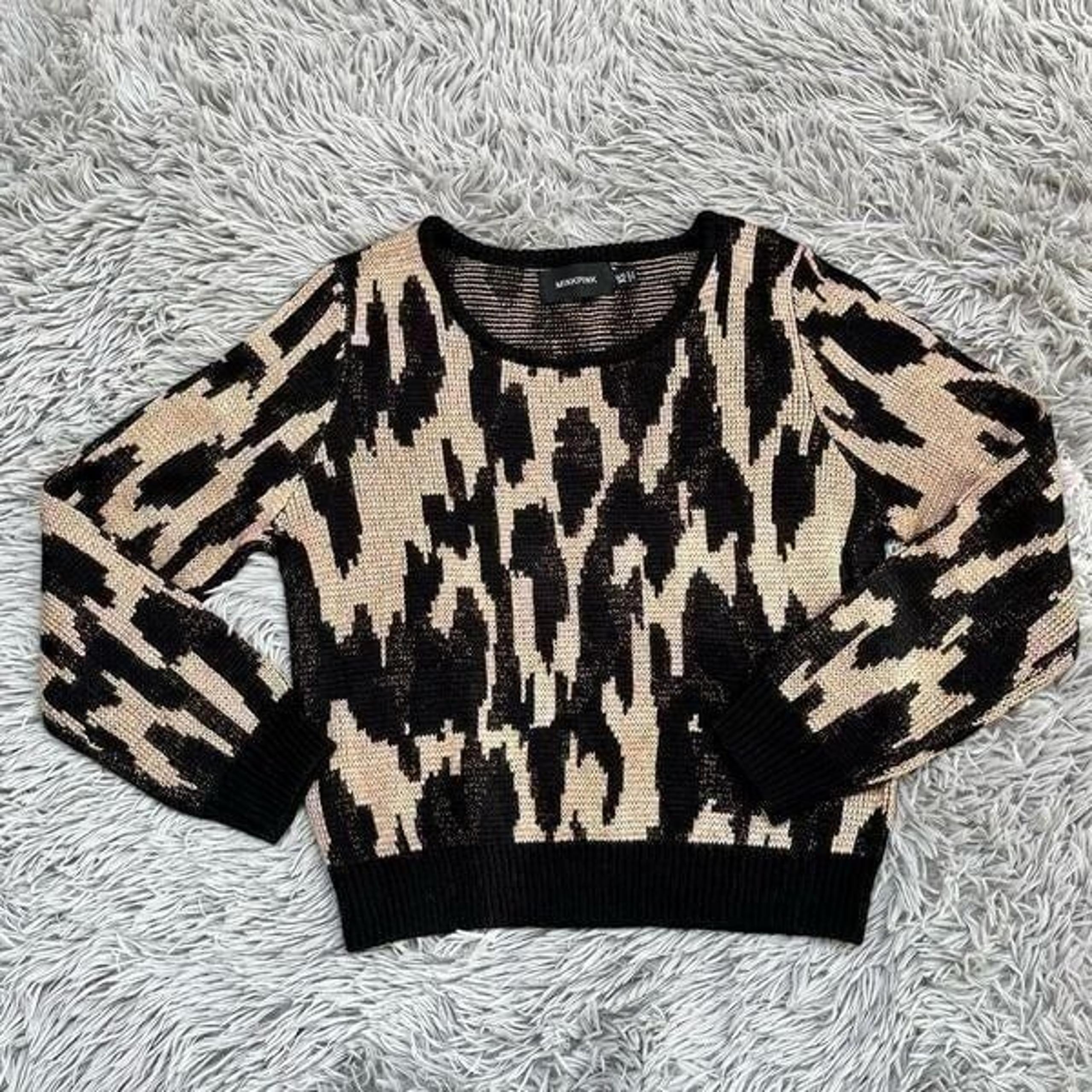 Mink Pink Gold and Black Animal Print Sweater, Size XS