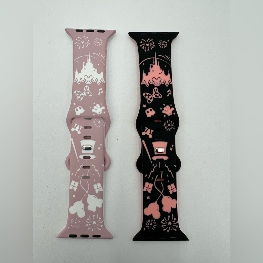Pink white black Disney Castle Apple Watch band. 49 mm - 2 included