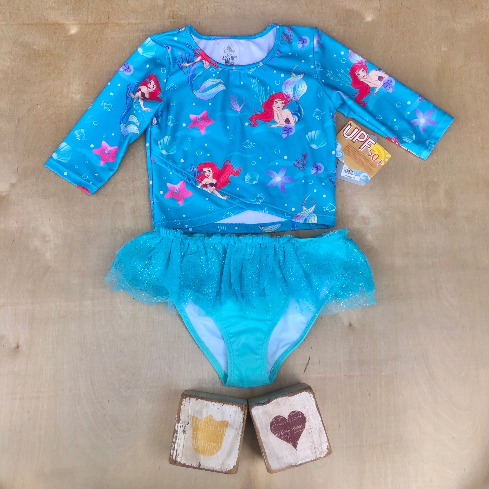 The Little Mermaid Girls Disney Store Ariel Tutu Swim Suit 9/10