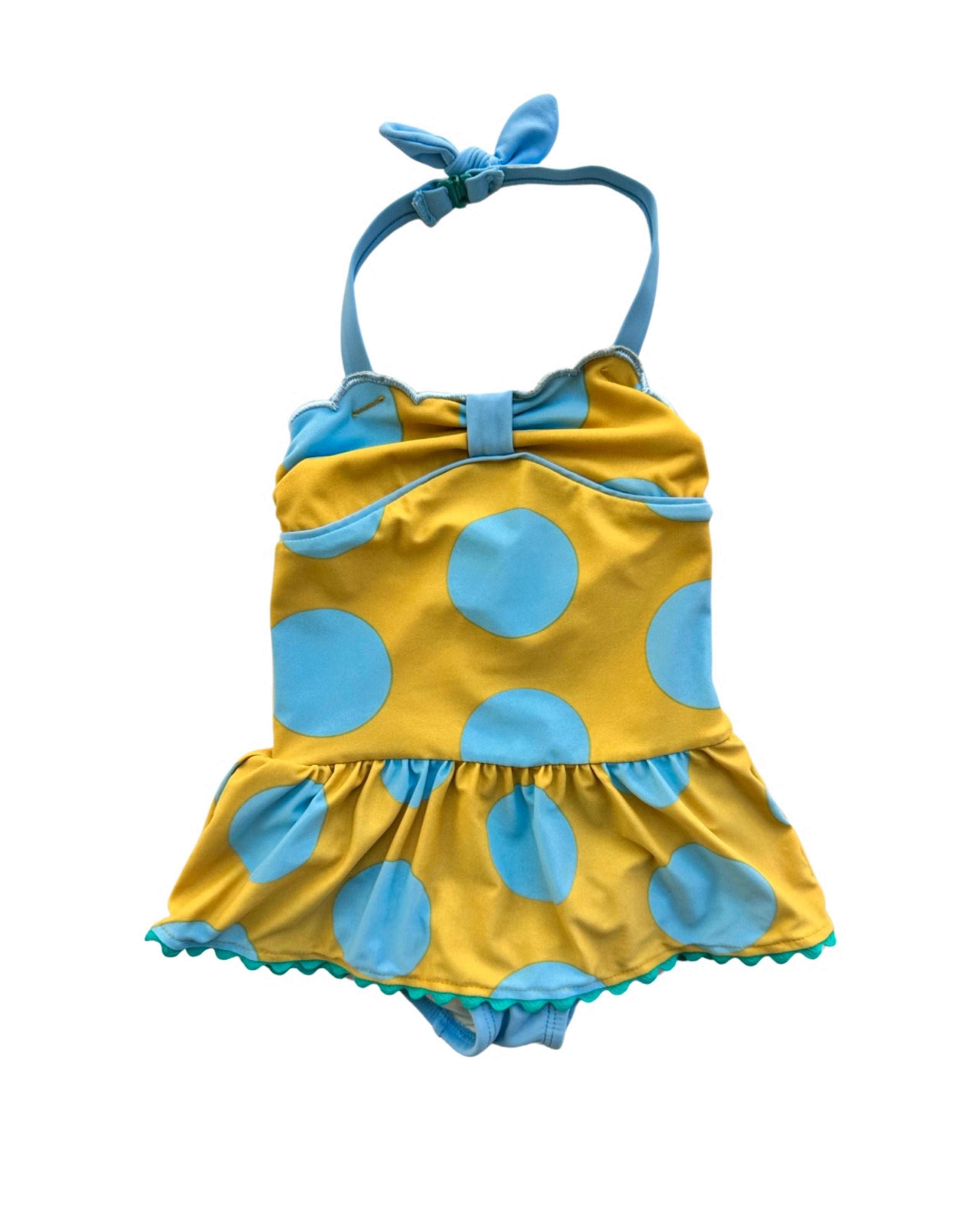 Matilda Jane Lil’ Dipper Mustard Yellow and Blue Polka Dot Halter Top Swim Suit