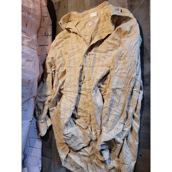 Luciano barbera plaid tan shirt long sleeve Italy flannel