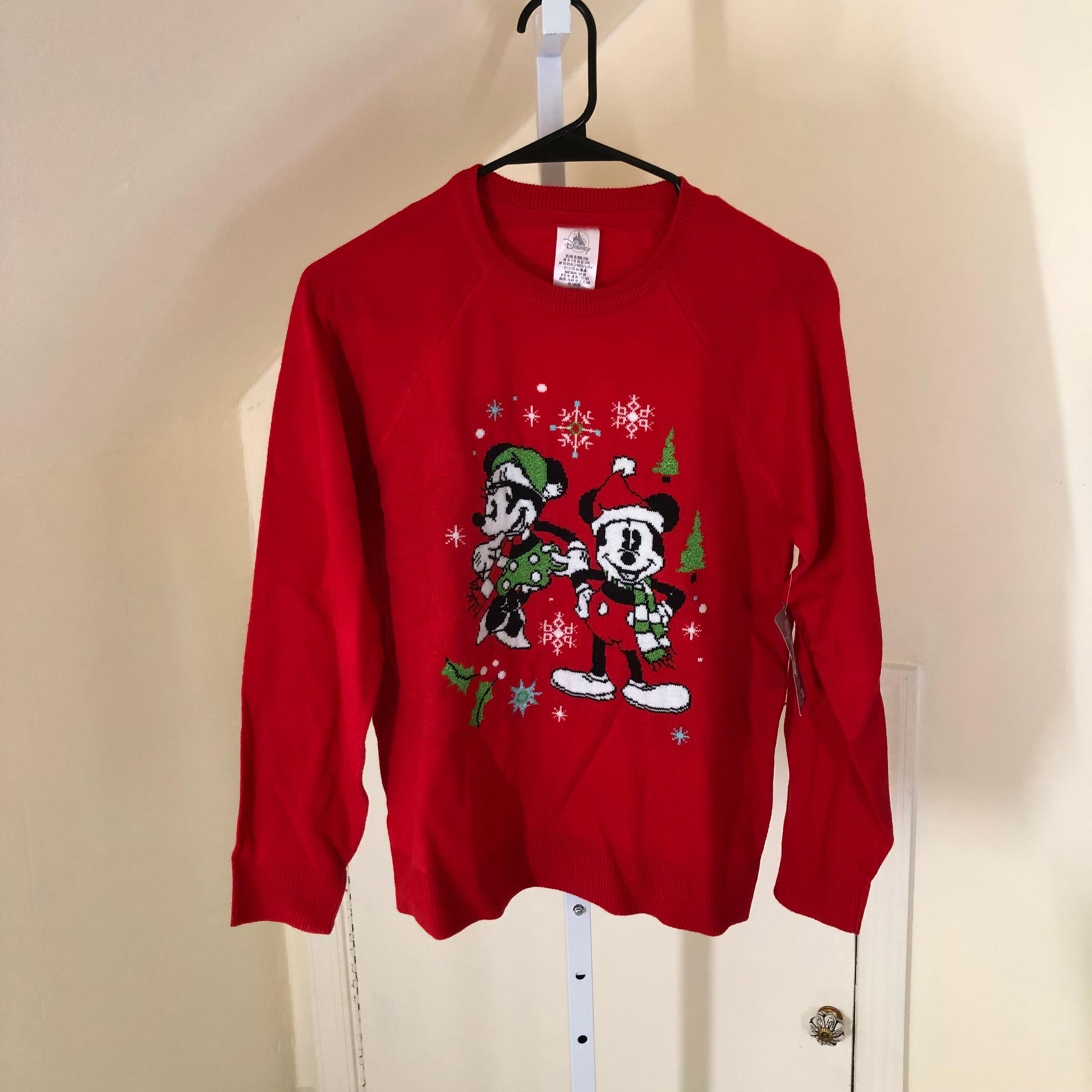 Disney NWT Kids' Red Micky and Minnie Mouse Red Christmas Sweater Size XL