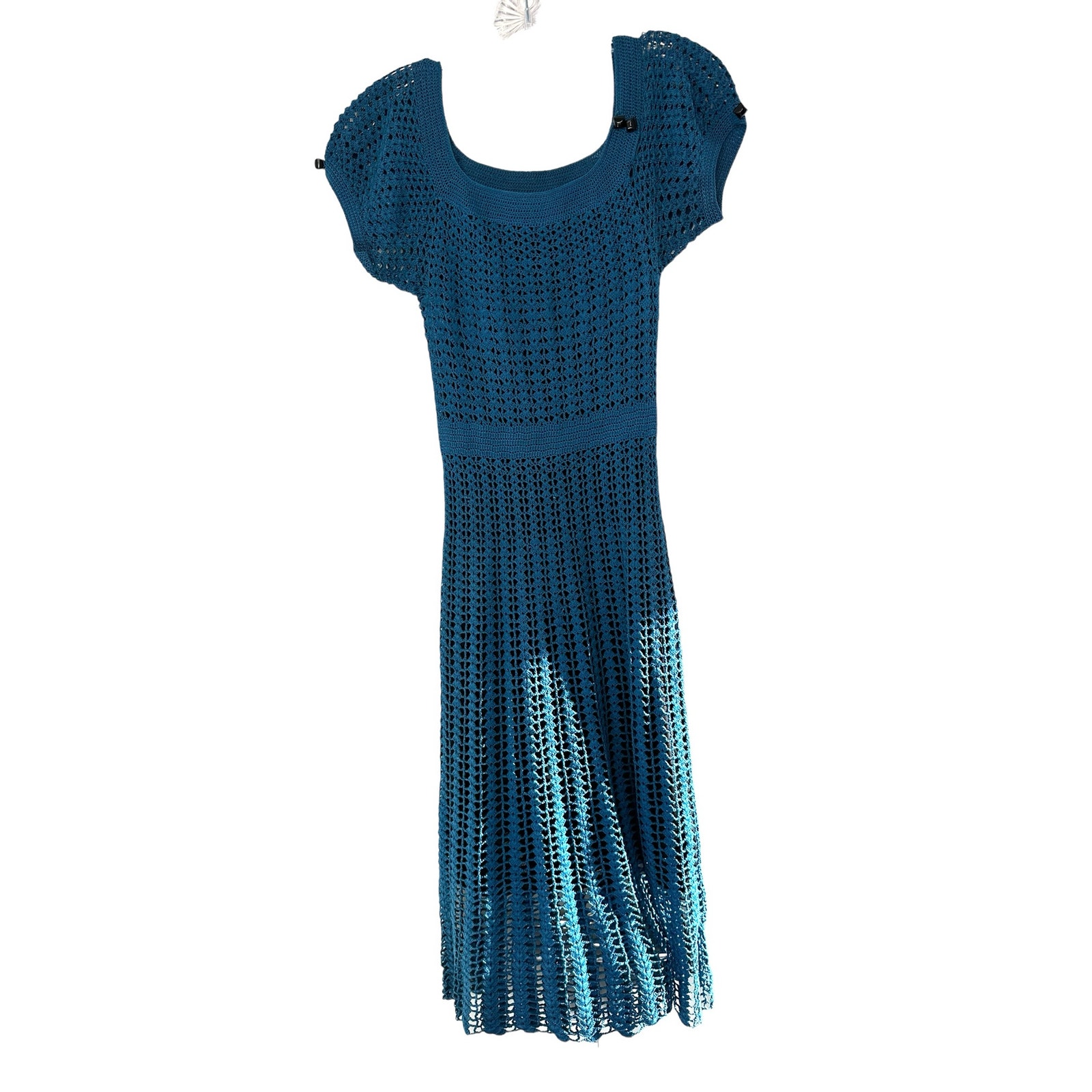 Vintage Y2K Betsey Johnson Black Label Crochet Knit Sweater Dress Size Medium