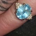 14KP Blue Topaz & Diamond Cluster Accented Ring  Size 7 1/2