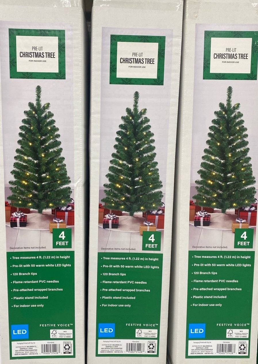 NEW IN BOX > 4 Ft Black Decorative Tree w/ Lights > For Christmas