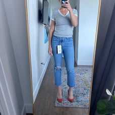 Levi’s Wedgie Straight Leg Distressed Denim Jeans High Waist SZ 27