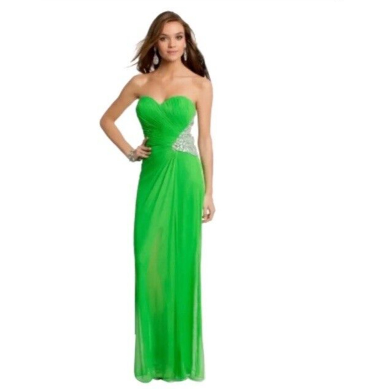 Camille la Vie Green Cutout Formal Long Gown Prom Wedding Dress Rhinestone 6