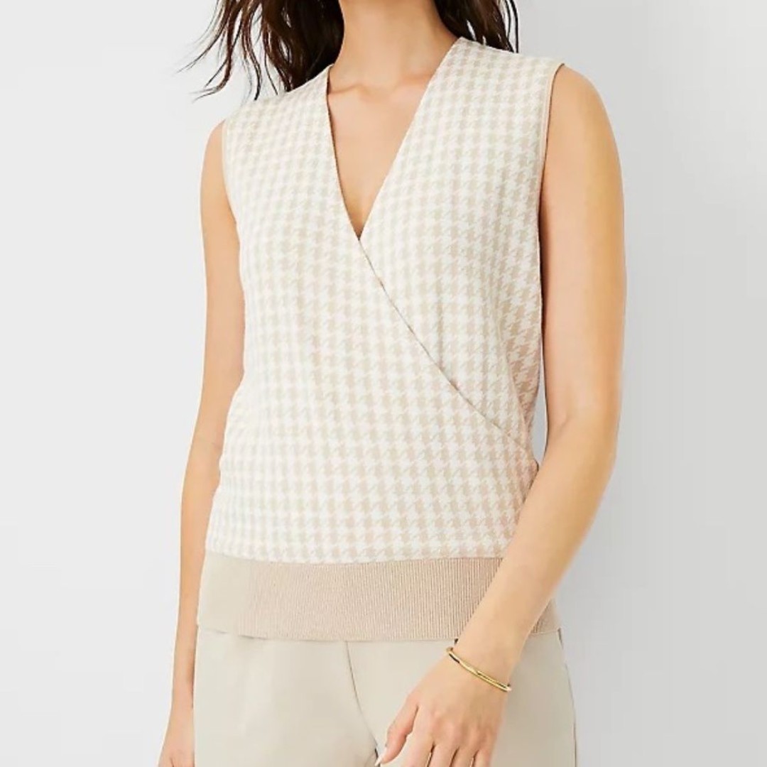 NWT Ann Taylor Houndstooth Wrap Sweater Shell Vest