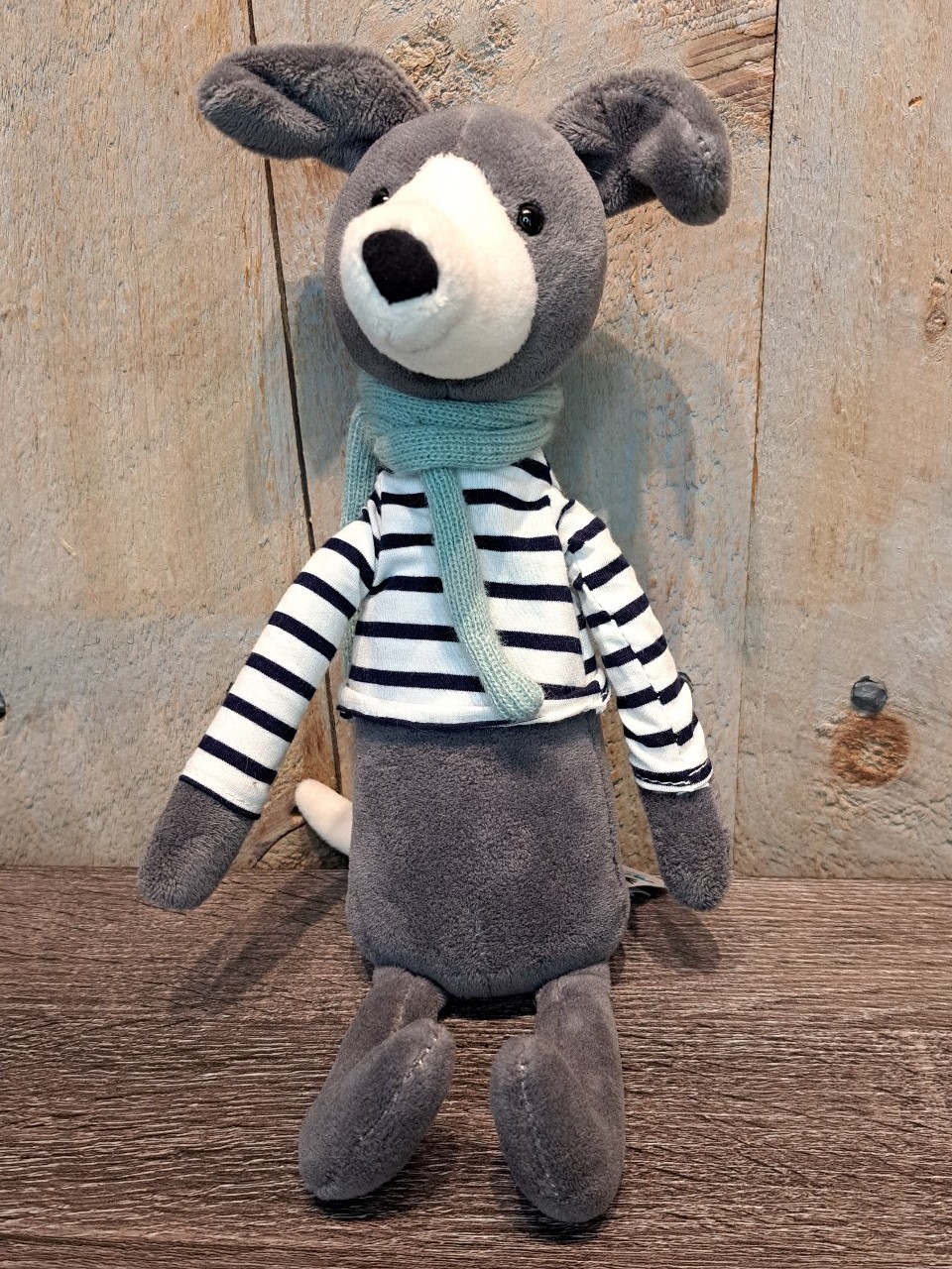 Jellycat Beatnik Buddy Whippet- Puppy Dog  In Striped Shirt & Scarf Rare Plush