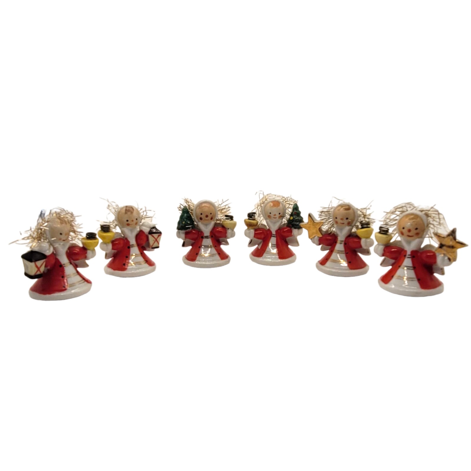 Set Of 6 Mini Vintage Christmas Angels Japan Rare 1950’s Candleholders Tinsel 2"