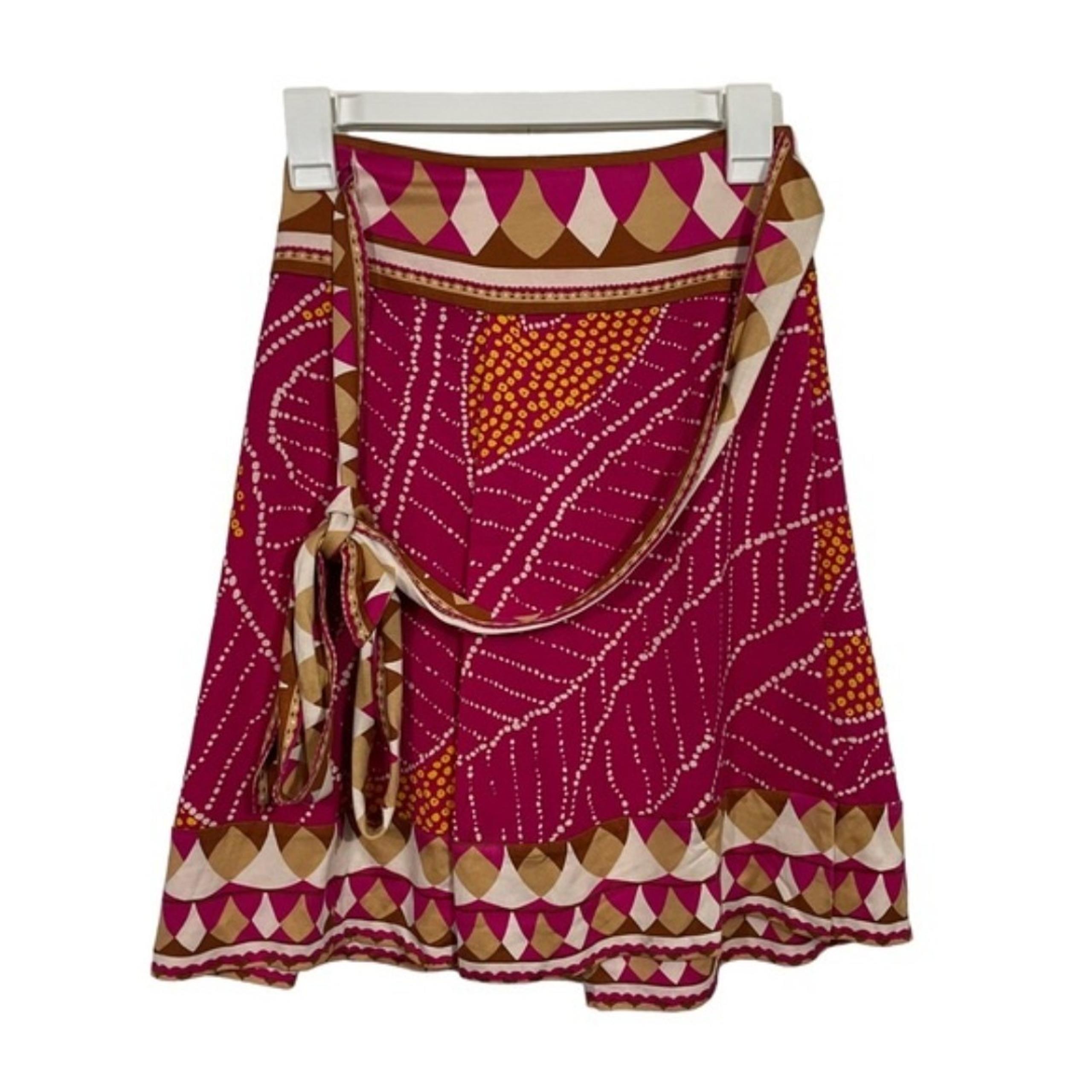 Diane Von Furstenberg Pink Patterned 100% Silk Wrap Skirt