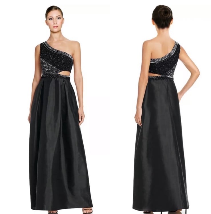 NWT Aidan Mattox Embelished One Shoukder Cutout Full Length Gown