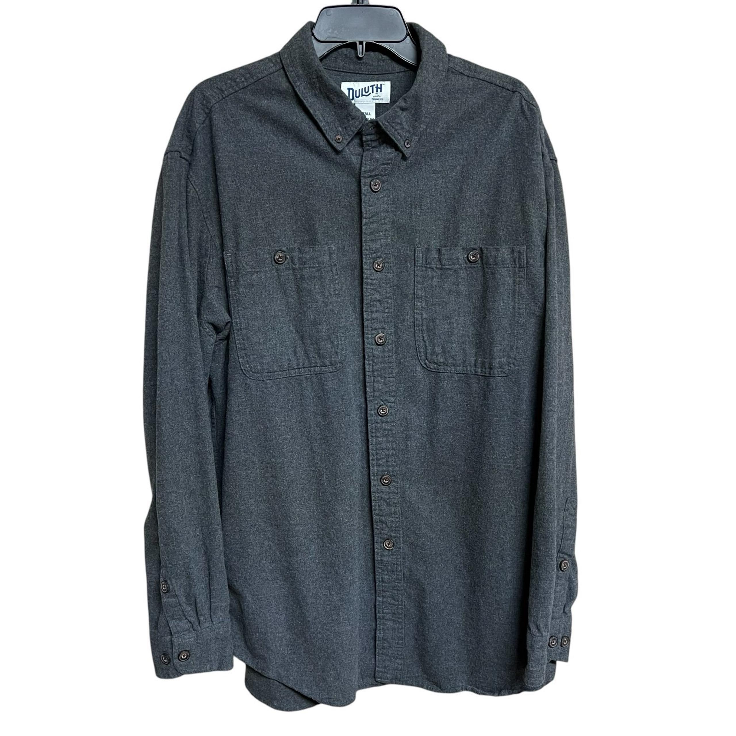 Men’s Duluth Trading Company Gray Flannel Button Down Shirt Size Large Tall