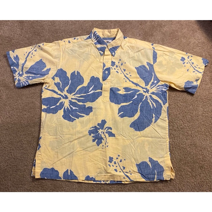 Hawaiian Shirt Reyn Spooner Commemorative Classics Pull-Over Yellow Floral XL