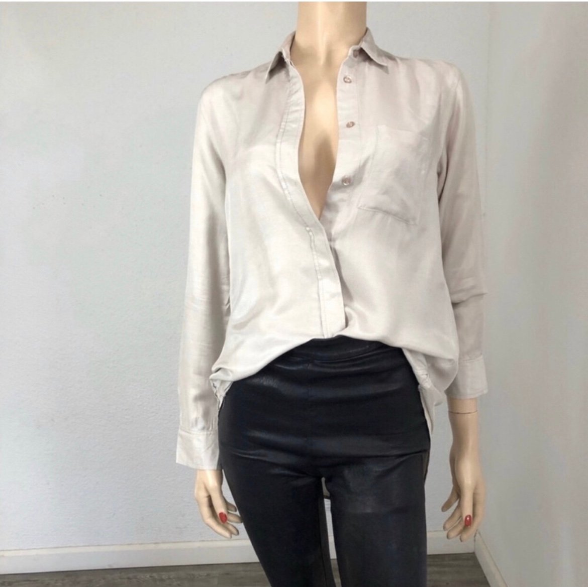 REISS long sleeve button front silk blend minimalist