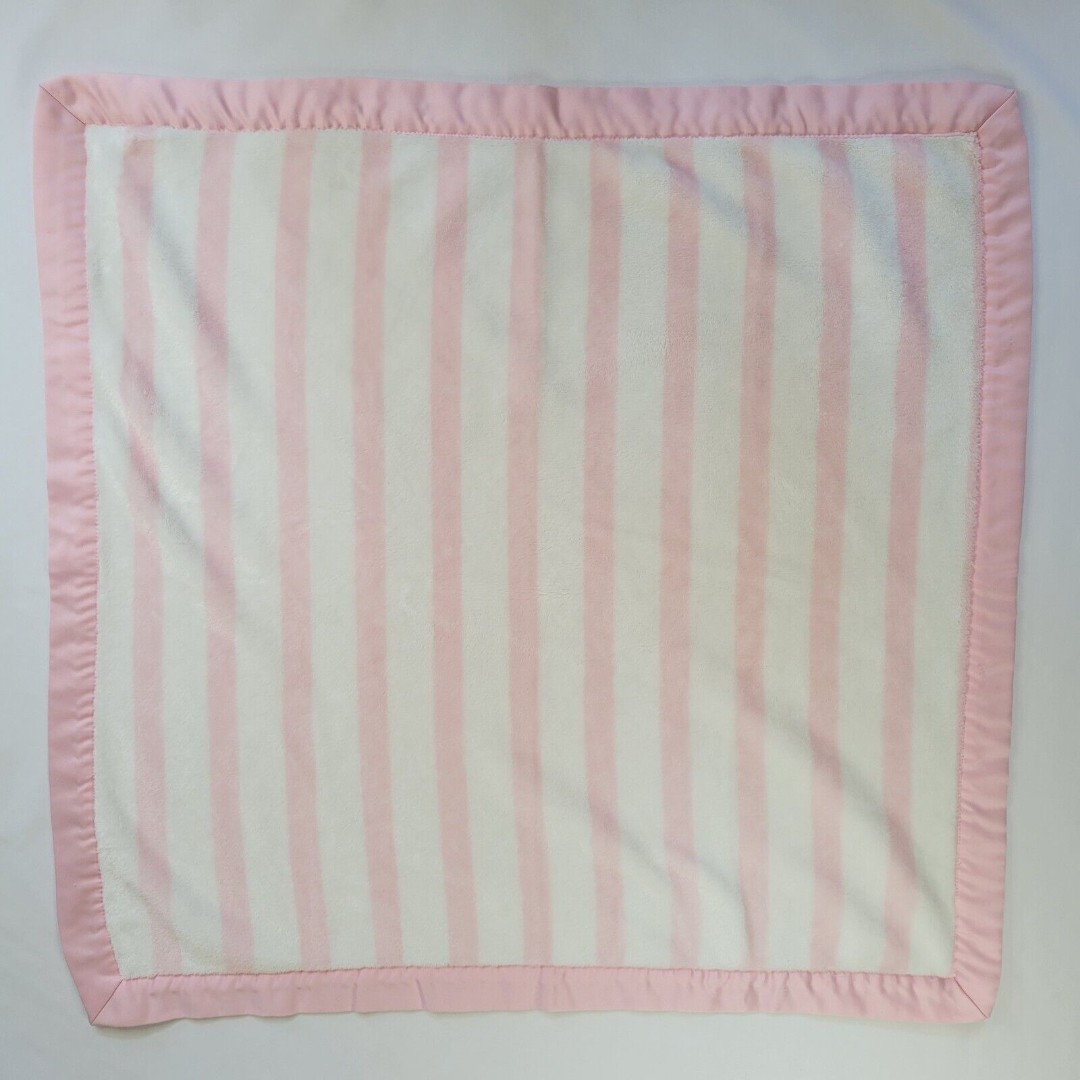 2018 Gymboree Plush Baby Security Blanket Pink White Stripes Satin Trim 30”x30”